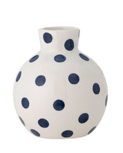 Bloomingville Fian vase, blue hand painted dots, on a white background