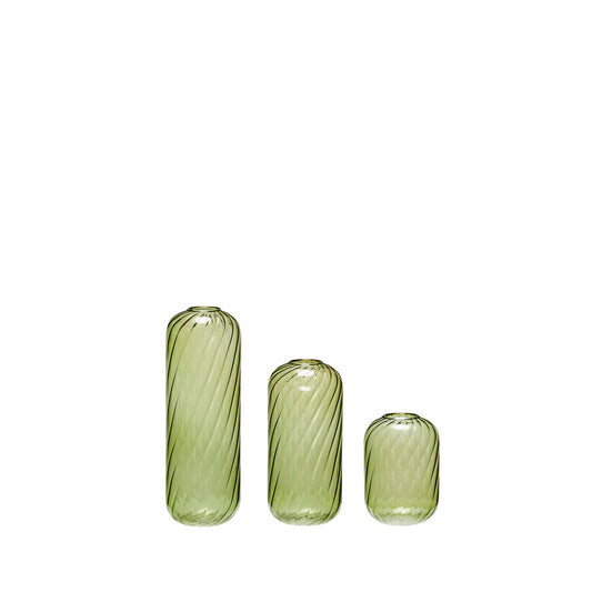 The Every Space green glass Fleur Vases in three different sizes for fresh or dry flowers by Hübsch 