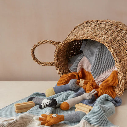 Giraffe Cotton Knit Baby Rattle in Blue
