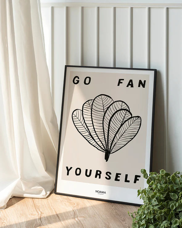 The Every Space modern, minimalist Giclée art print "Go Fan Yourself" on 290gsm Hahnemühle eco-friendly bamboo paper, with a soft textured surface by female British artist Donna Baitey and Noama