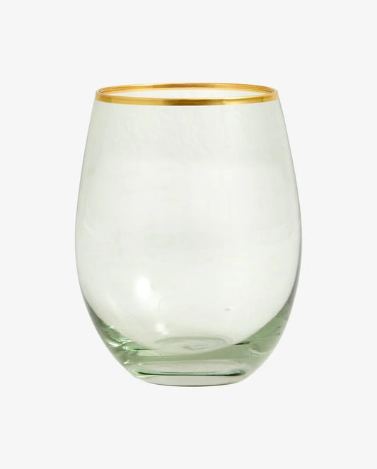The Every Space elegant, curvy drinking glass with green glass and gold rim for wine or cocktails by Nordal