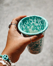Crow Canyon Home splatter green enamelware tumbler, 14oz