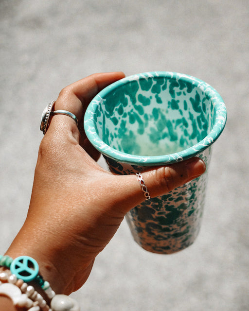 Crow Canyon Home splatter green enamelware tumbler, 14oz