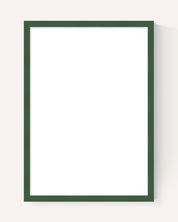 A minimalist vertical picture frame with a dark forest green border and a white center, shown on a light beige background with a soft drop shadow.