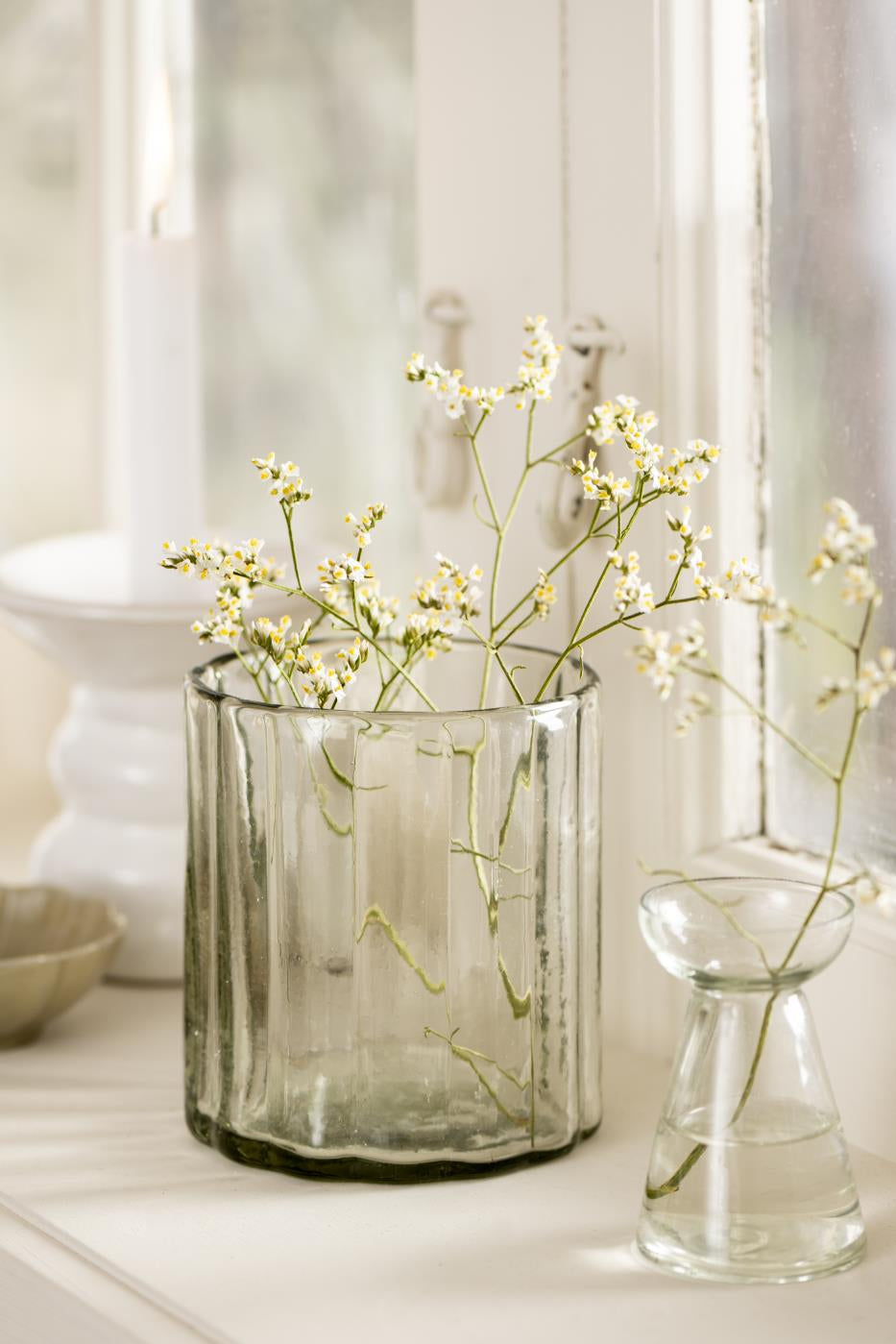 Hand Blown Glass Vase with Wide Grooves