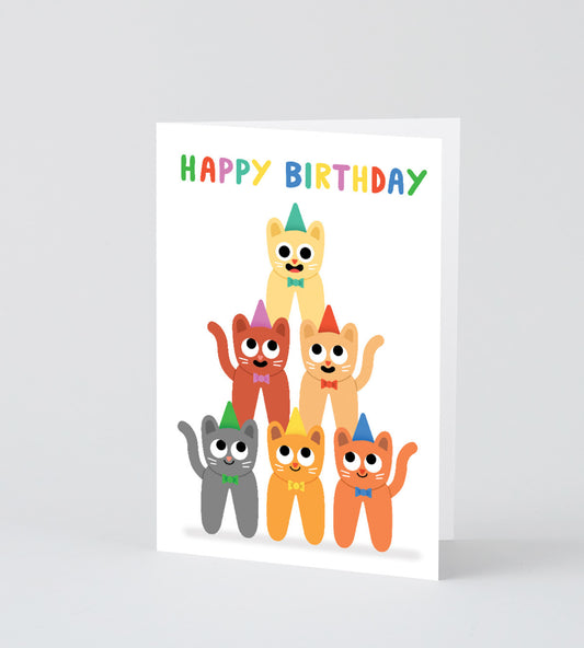Happy Birthday Cat Stack Greetings Card