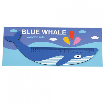 The Every Space sturdy Blue Whale Wooden Ruler in the shape of a blue whale by Rex London