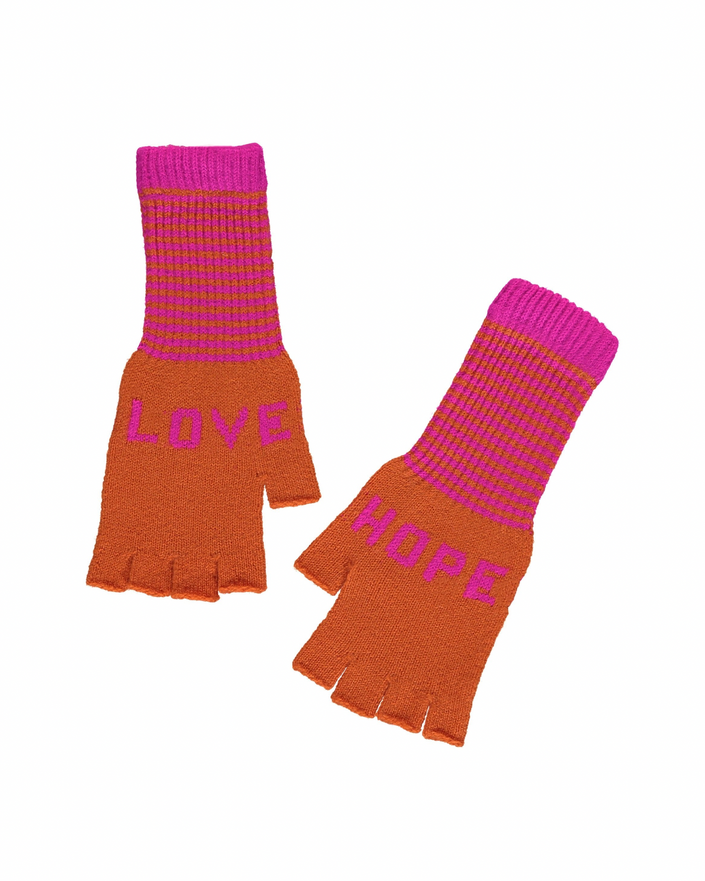 Fingerless Love Hope Gloves in Orange and Fuchsia Pink