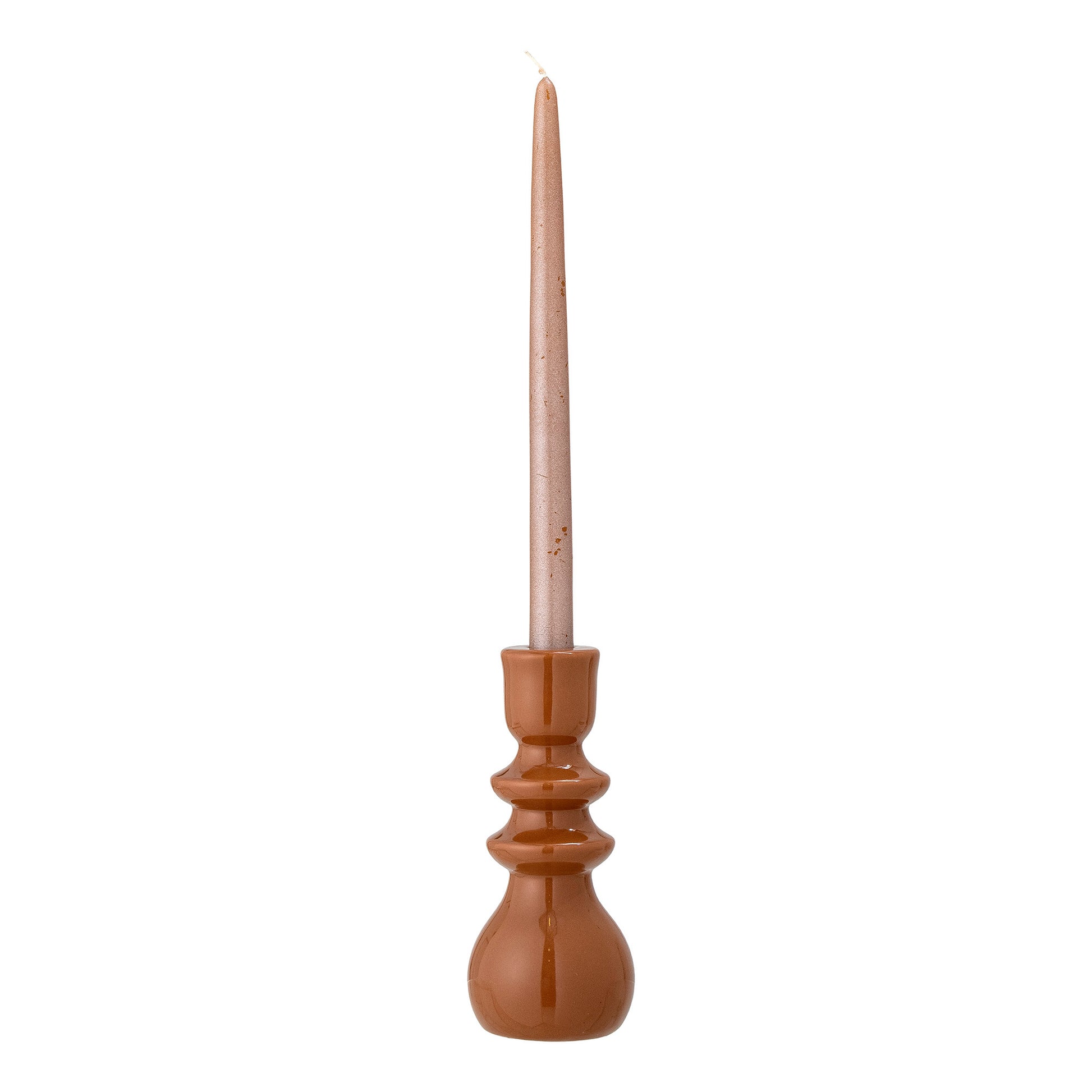 The Every Space handmade, stoneware Emie Candle holder, painted in a brownish hue, by Bloomingville