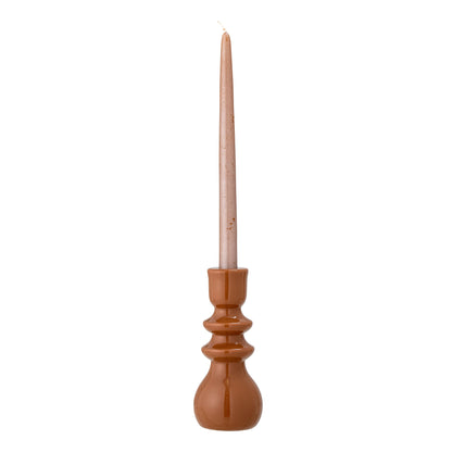 The Every Space handmade, stoneware Emie Candle holder, painted in a brownish hue, by Bloomingville