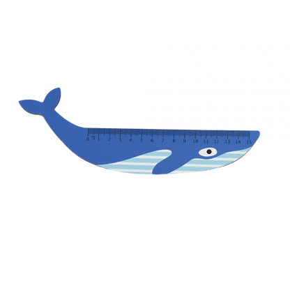 The Every Space sturdy Blue Whale Wooden Ruler in the shape of a blue whale by Rex London