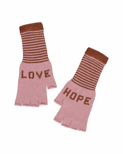 Fingerless Love Hope Gloves in Dusky Pink and Chestnut