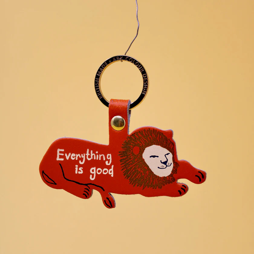 The Every Space 'Everything is Good' orange lion leather keyring by Ark Colour Design