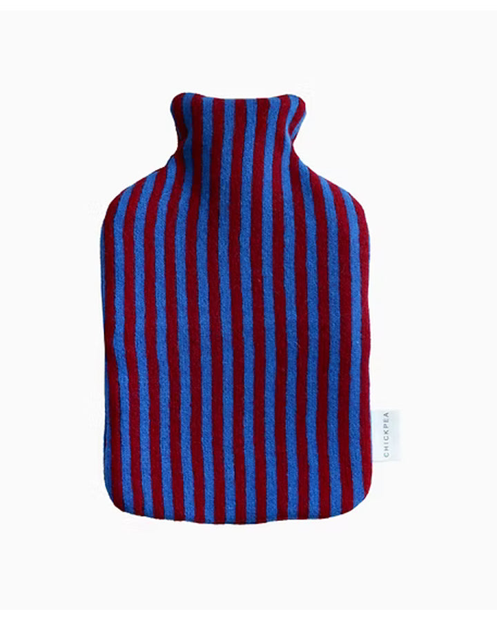 Lambswool Hot Water Bottle | Bright Blue & Burgundy Bold Stripe