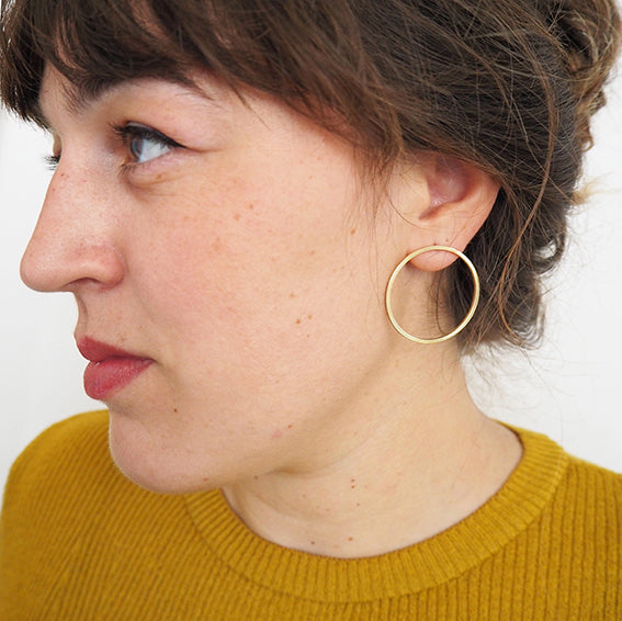 Liviana Large Brass Circle and Bar Stud Earrings