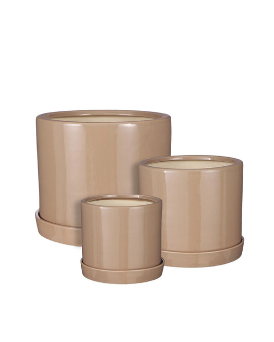 Milan Taupe Glazed Pot with Saucer