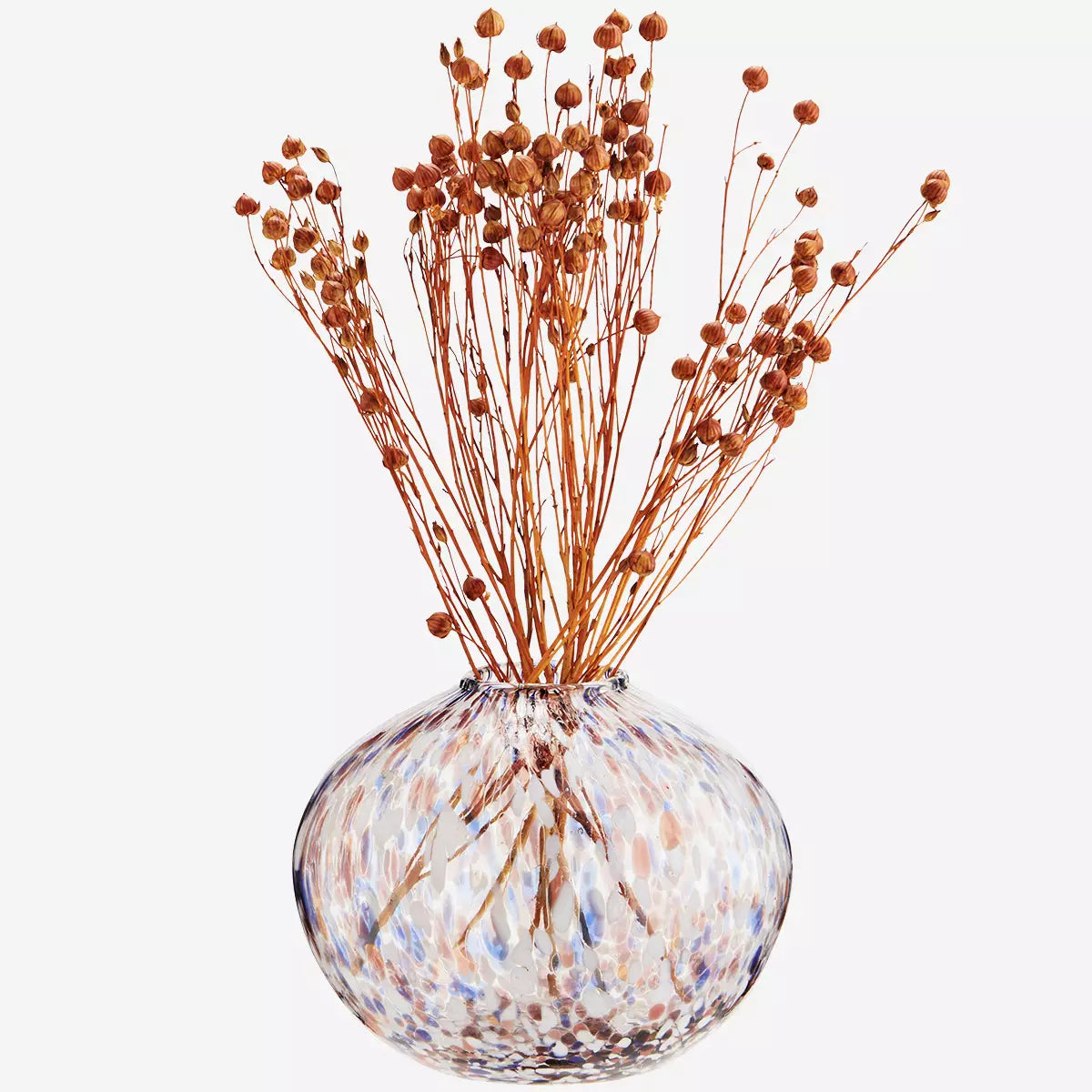 The Every Space handmade multi-coloured glass vase in orange, blue, and white for fresh and dried flowers by Madam Stoltz