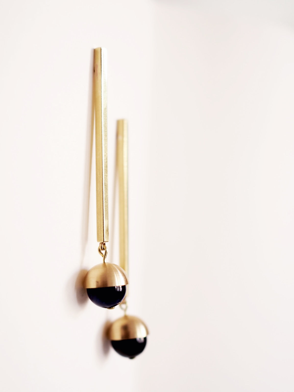 Brass and Bold Earrings | Nucleo, Brass Bar and Cup, Blue Tiger Eye