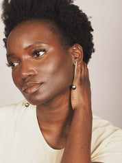 Brass and Bold Earrings | Nucleo, Brass Bar and Cup, Blue Tiger Eye