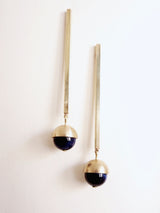 Brass and Bold Earrings | Nucleo, Brass Bar and Cup, Blue Tiger Eye