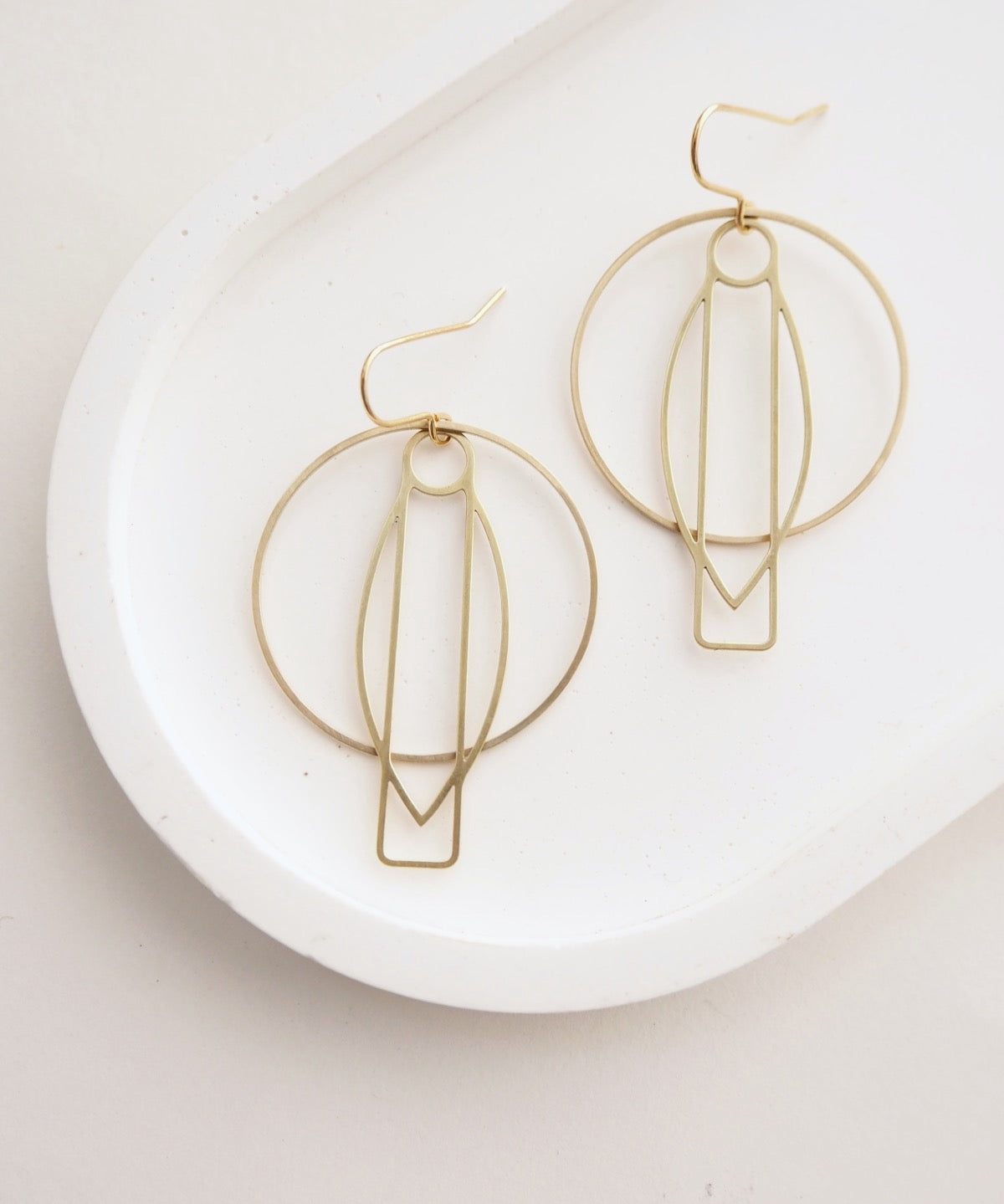 Brass+Bold Nucleo art deco motif and ring brass earrings