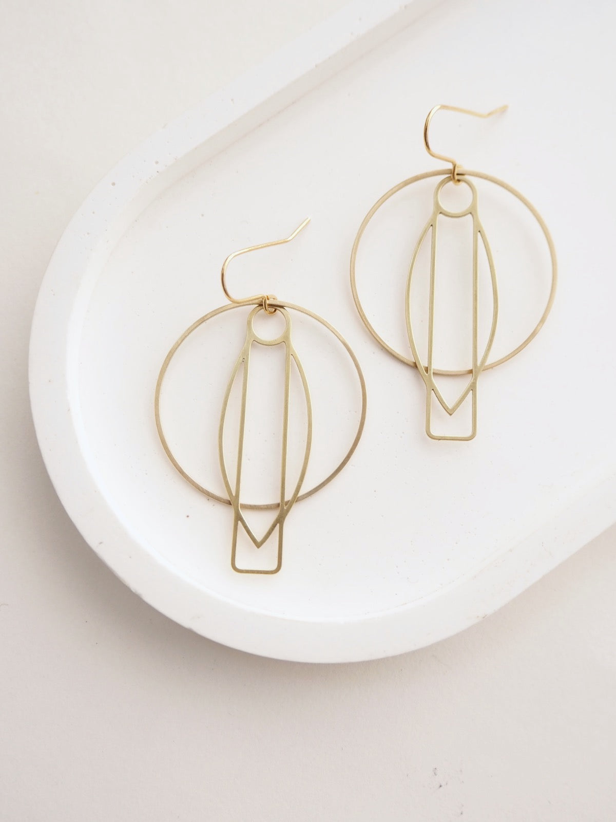 Brass+Bold Nucleo art deco motif and ring brass earrings