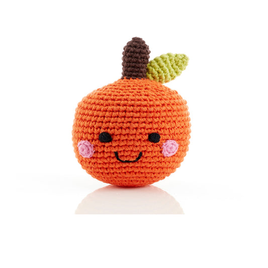 The Every Space handmade new baby Orange Rattle crocheted in organic cotton with polyester fill by Pebble Child