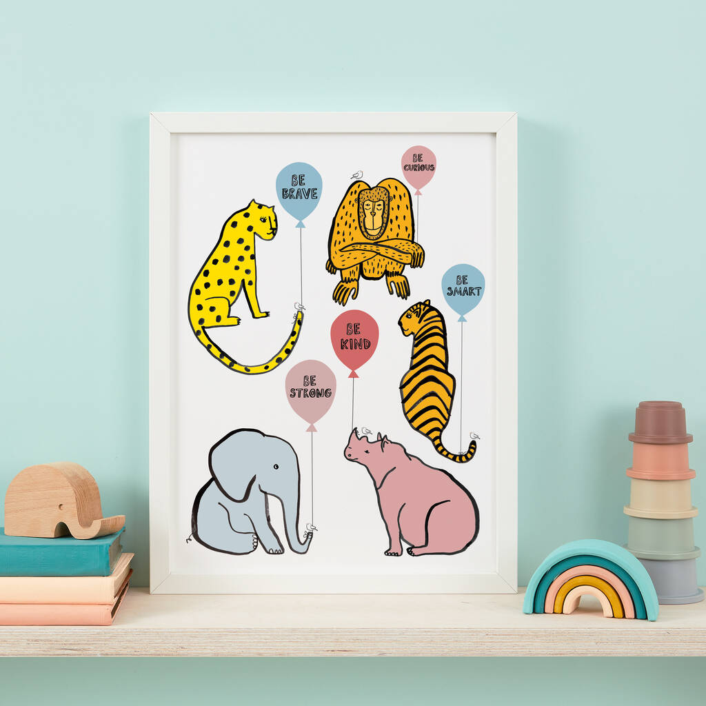 Be Kind Be Brave Animal Balloon Print