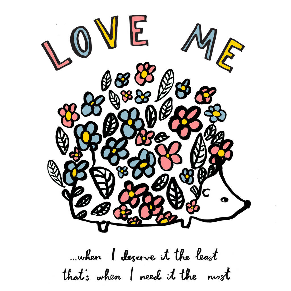 D Love Me Floral Hedgehog Print