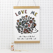 D Love Me Floral Hedgehog Print