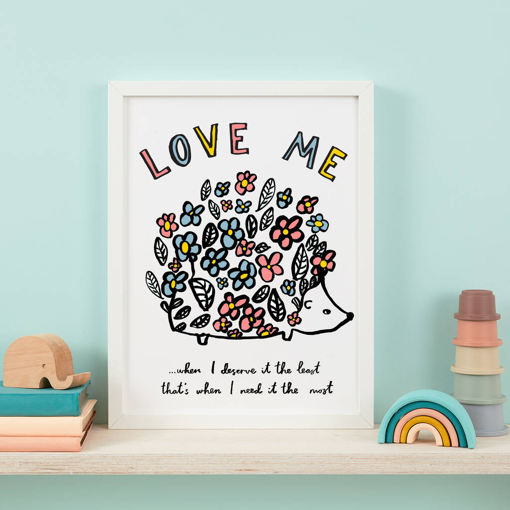 D Love Me Floral Hedgehog Print