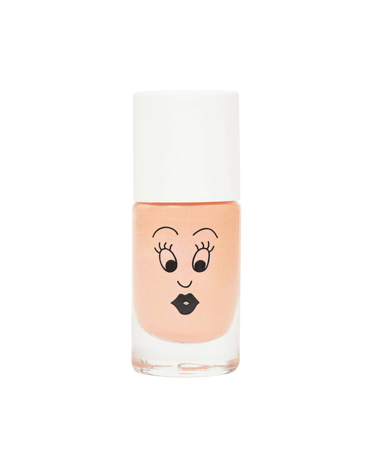 Paris Neon Peach water-based nail polish by Nailmatic, featuring a cartoon character design on the label.