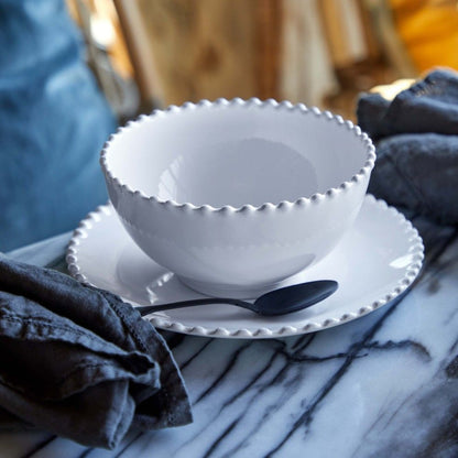 The Every Space white, fine stoneware, 16cm bowl with pearl style edging detail for dessert, soup, cereal or serving, by Costa Nova