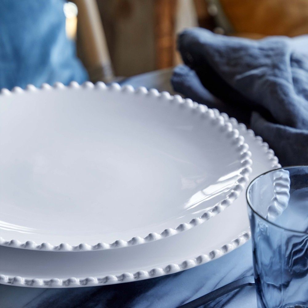 The Every Space 28cm, white, fine stoneware dinner plate with pearl style beaded edging detail, by Costa Nova