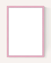 A minimalist vertical picture frame with a light pink border and a blank white center, shown against a warm off-white background with a soft drop shadow.