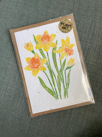 Daffodil Wildflower Seed Card - Plantable Spring Lino Art