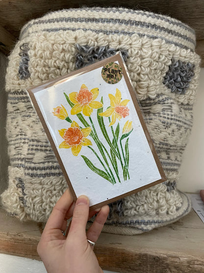 Daffodil Wildflower Seed Card - Plantable Spring Lino Art