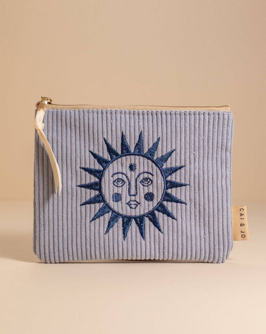 Corduroy Pouch in Seafoam Blue. Keep organised with flat corduroy pouches from Cai and Jo, for keeping in your handbag.