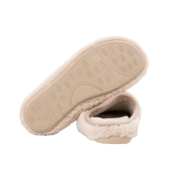 The Every Space genuine sheepskin Rosie slippers in creme, and lined with wool, by Shepherd of Sweden