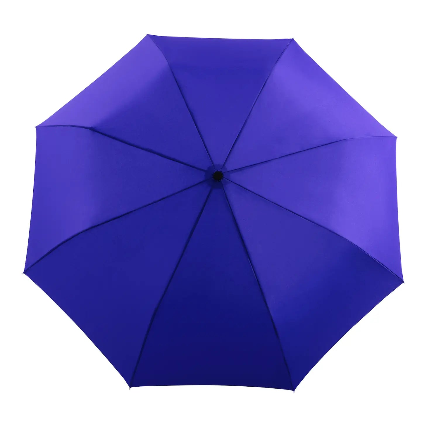 The Every Space compact, eco-friendly and lightweight, Royal Blue Umbrella, with 100% recycled, wind resistant fabric on a high-strength steel frame, sustainably sourced birch handle made from one solid piece of wood, and automatic open button, by Original Duckhead.