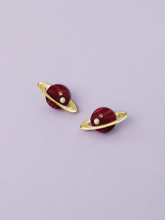 Saturn Stud Earrings in Cherry