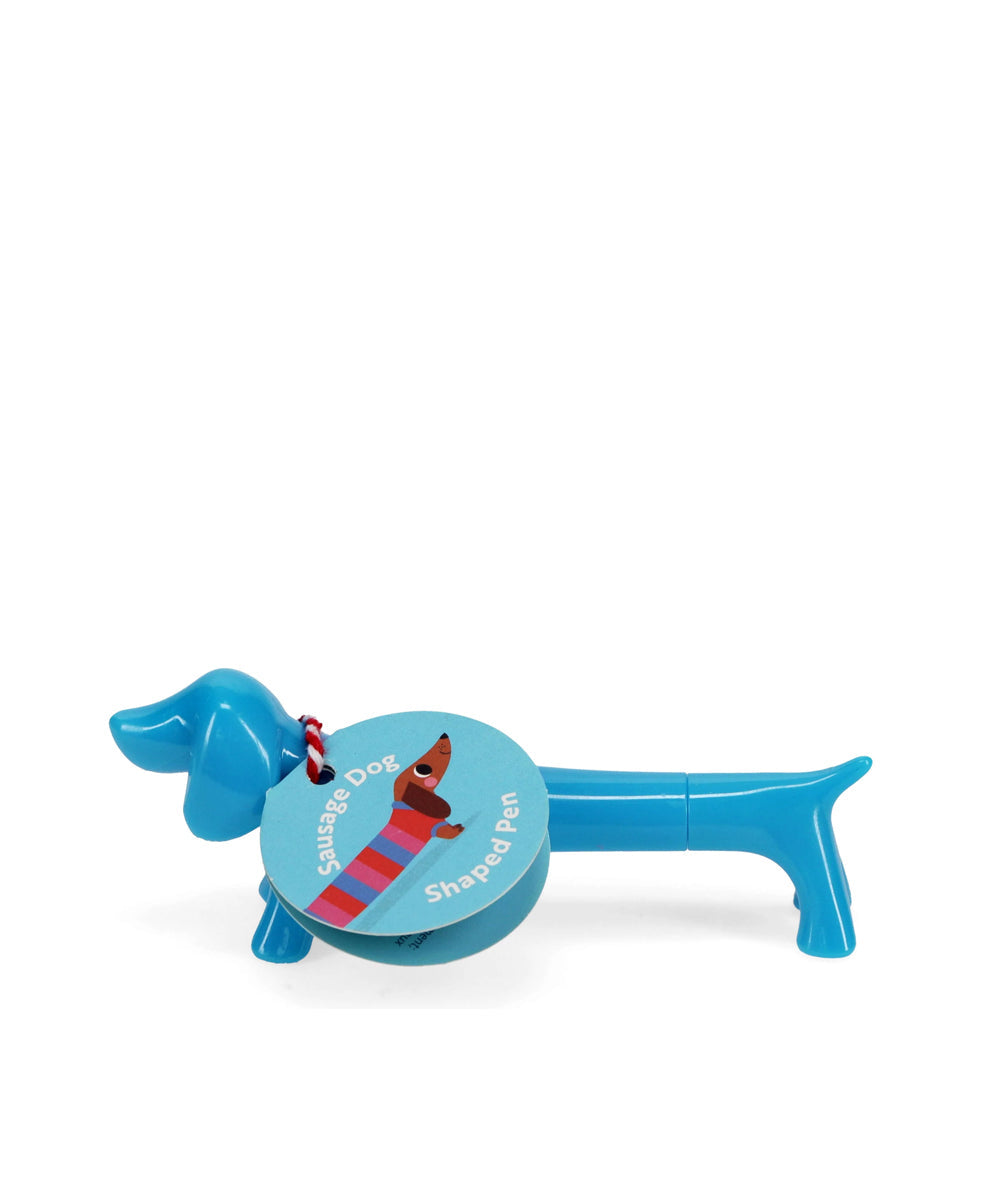 Blue dog-shaped keychain with a round tag on a white background