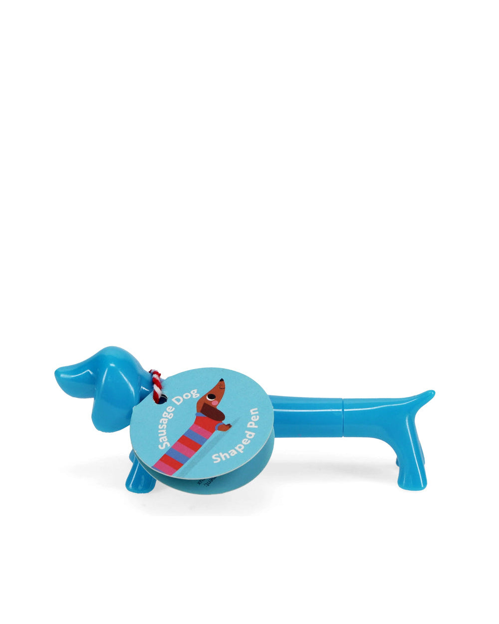 Blue dog-shaped keychain with a round tag on a white background