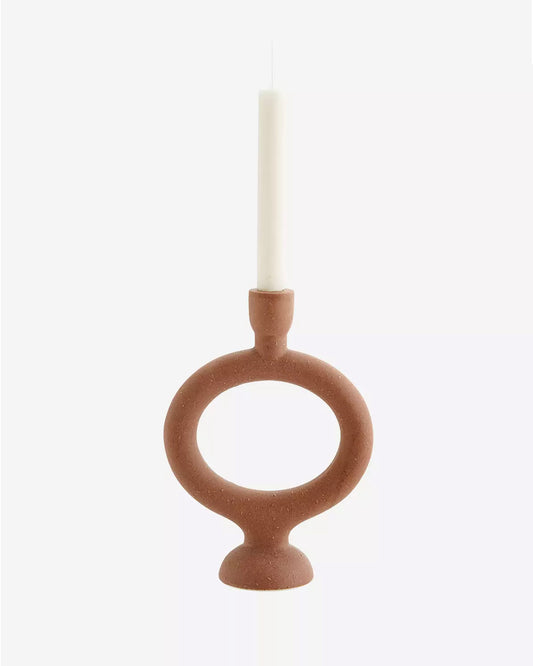 Stoneware Candle Holder, Round Body in Brick