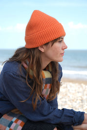 Tuck Stitch Angora Beanie Hat |Turmeric Orange