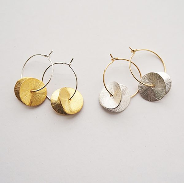 Two Wavy Disc Hoops (Gold or Silver)