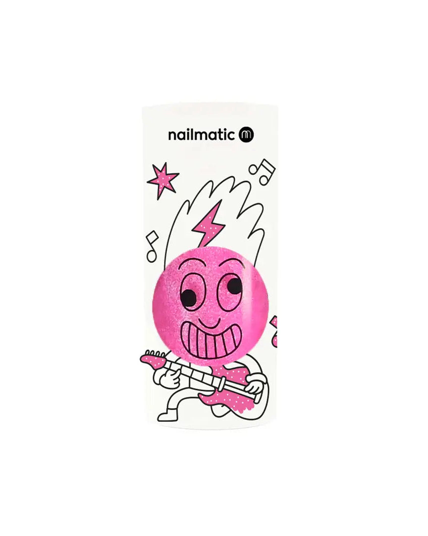 Pinky Fluo Pink water-based nail polish by Nailmatic, featuring a cartoon character design on the label.