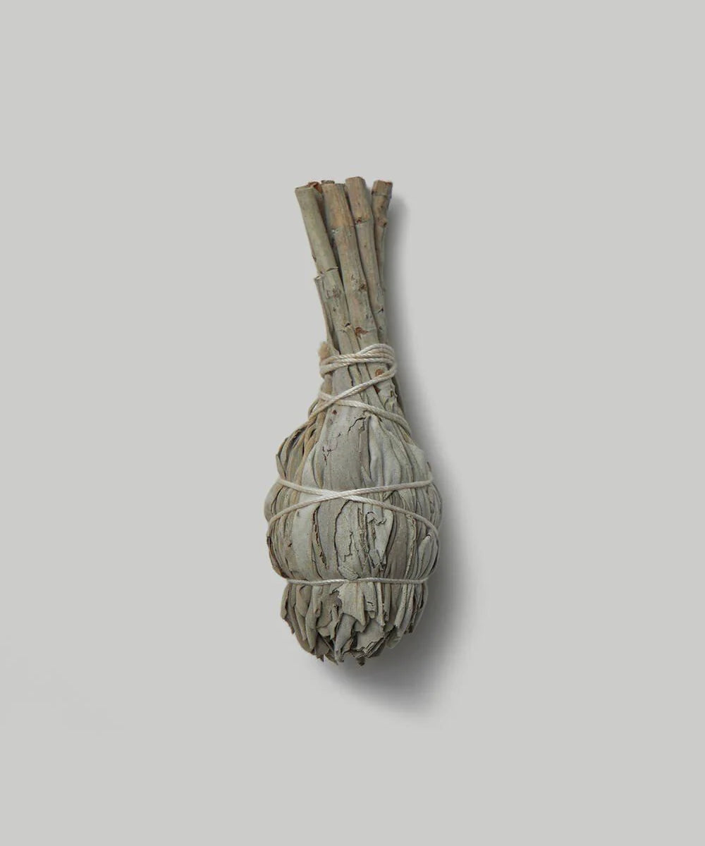 Bundled white sage on a grey background