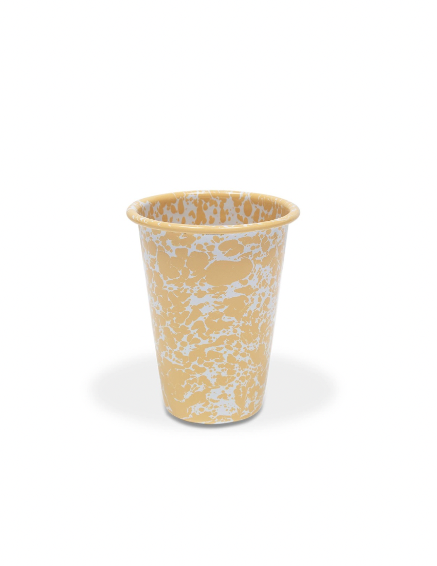 Crow Canyon Home splatter enamelware tumbler, green and yellow options, 14oz