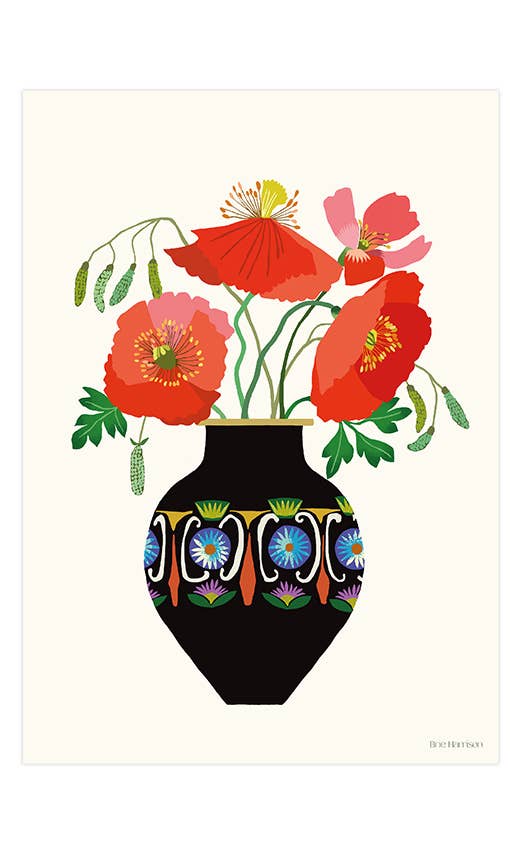 Poppies In a Vase Art Print A3